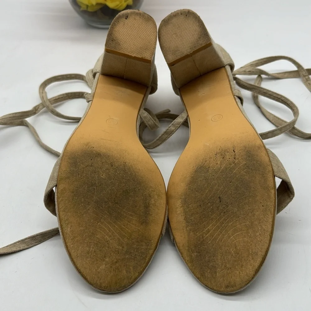 Allegra K Tan Lace Up Block Heel Sandals Size 8.5 ALE6759